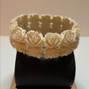 Cream/ivory Floral Rose Carved Bracelet - Women Jewelry
